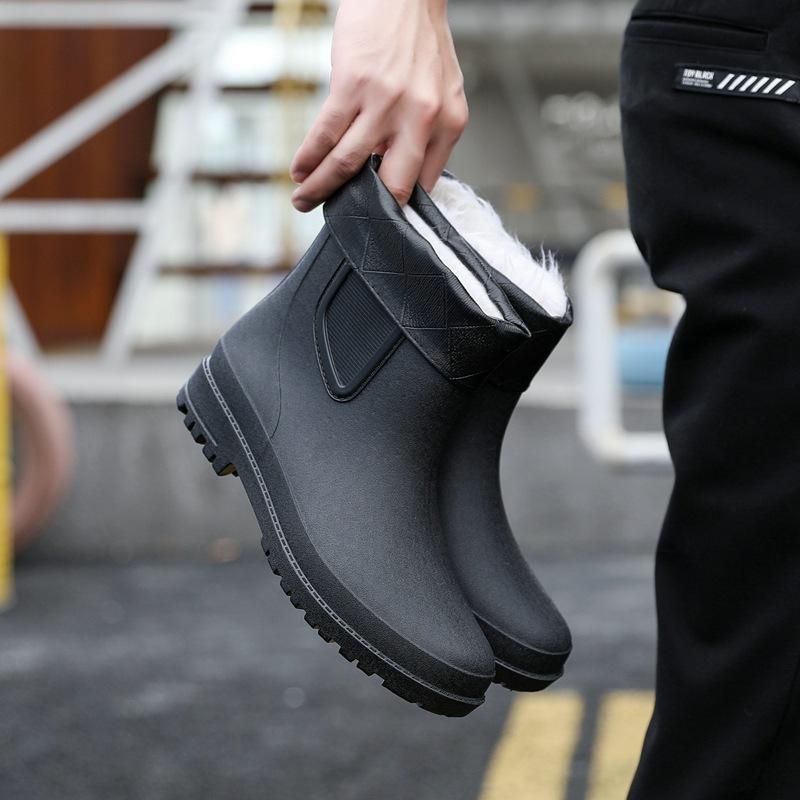 Regenschuhe Herren Gummischuhe Mittelschaft Rutschfest Wasserdicht Gummistiefel Wasserschuh Abdeckung Schuhe Anglerschuhe Autowäsche Arbeitskleidung Herren Gummischuhe