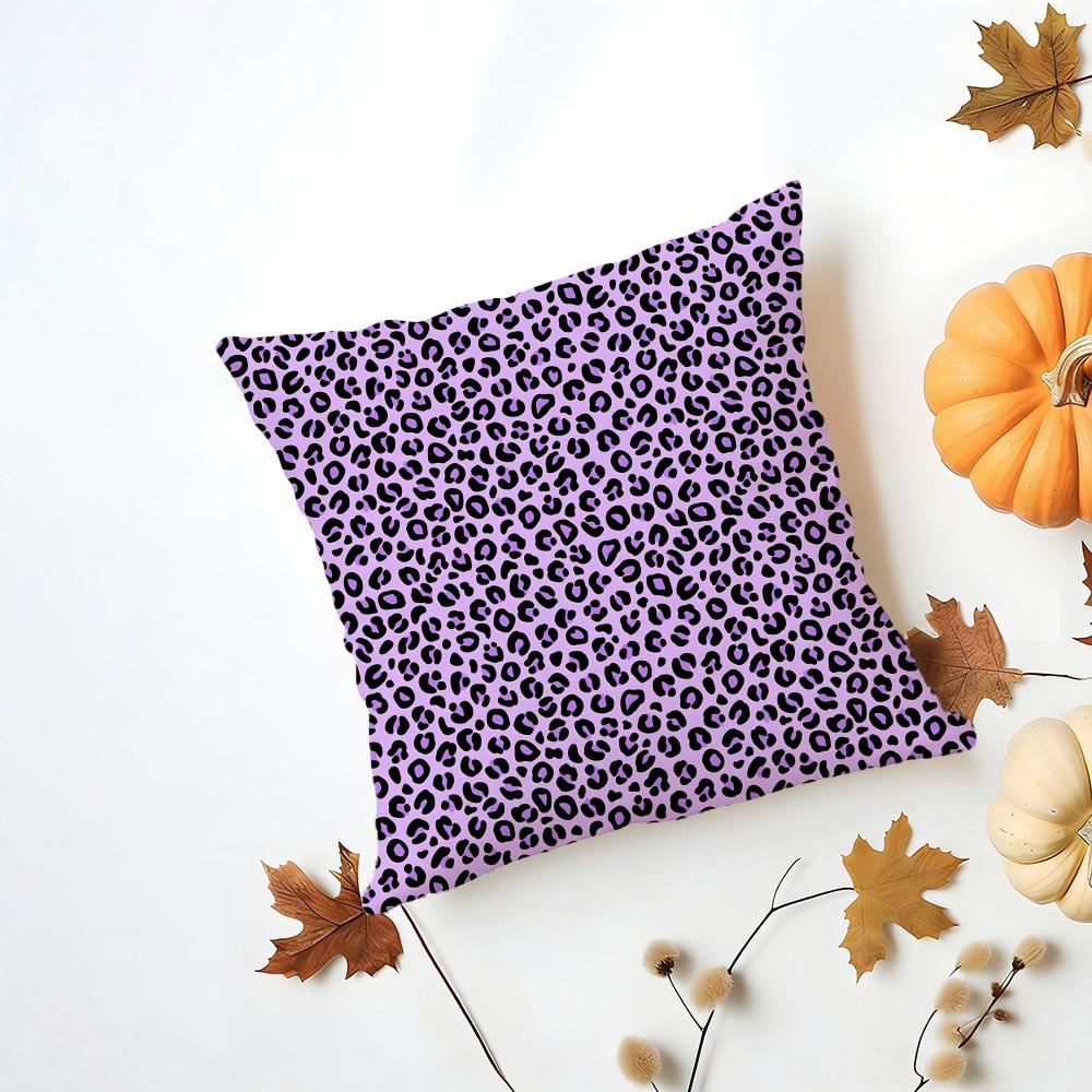 Quan Leopard Print Purple Tone Cushion Cover Washable Linen Pillowcase Soft for Daily Sofa Bed Home Room Decor