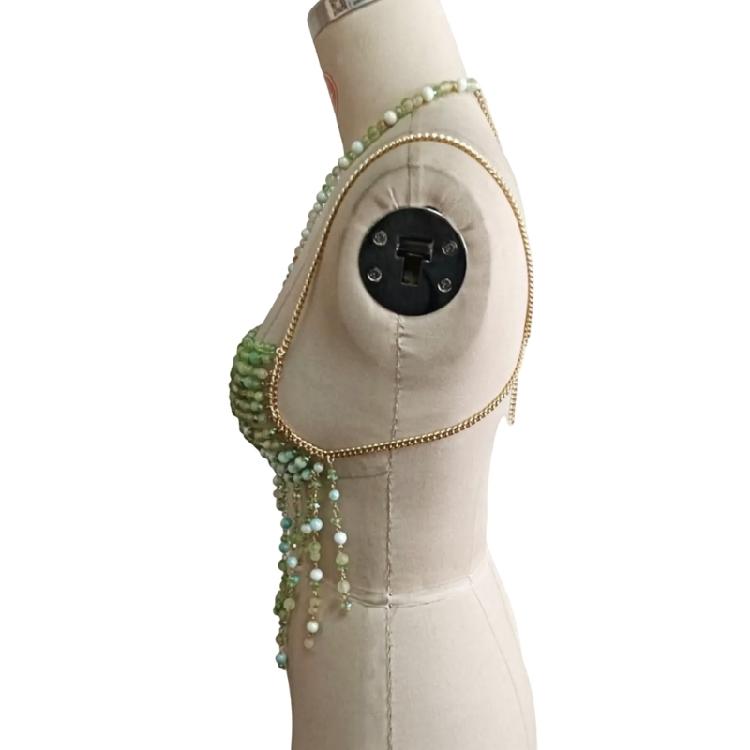 Eye Catching Halter Neck Beaded Crop Top Body Chain Trendy Beachwear for Women Seeking Unique and Fashionable Looks