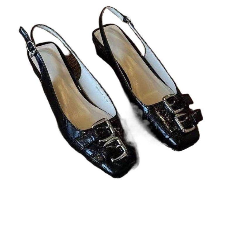 Women's Chunky Heel Leather Sandals: New 2026 French Fashion, Versatile Design with Buckle Strap and Square Toe