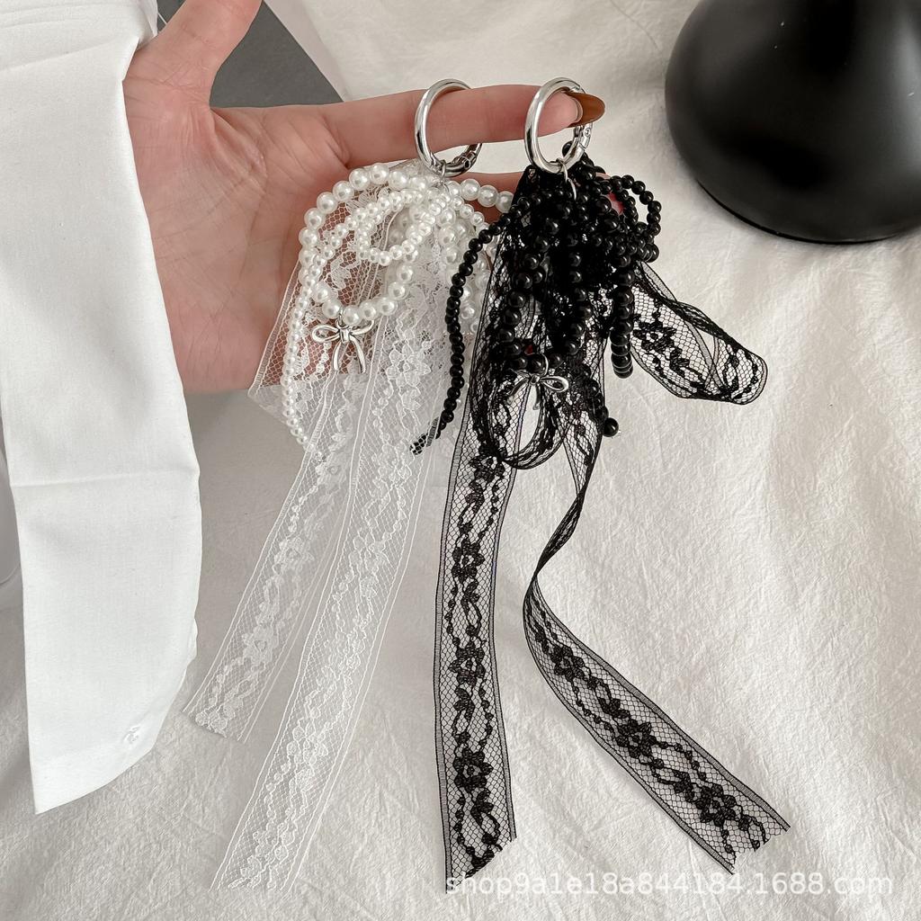 Korean Pearl Lace Bow Pendant Keychain Charm