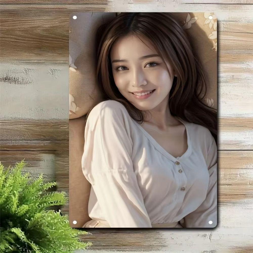 Metal Sign Vintage Girl Green Sweater Room Decor Wall Art 20x30 cm