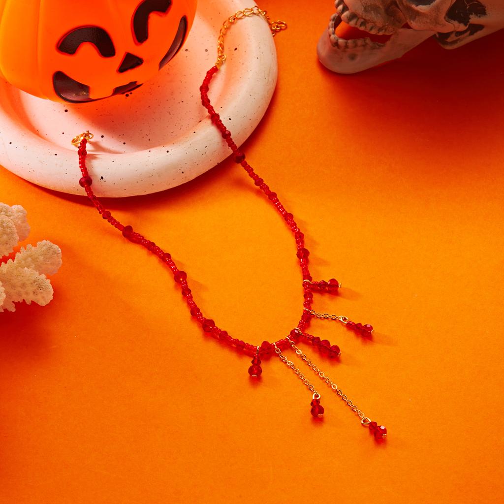 Vintage Y2K Red Crystal Bead Tassel Pendant Choker Necklaces for Women Handmade Black Bat Necklaces Party Jewelry Accessories