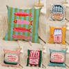 Cute Coastal Charm SardineS Pillow Case Natural Linen Organic Fabric Double-Sided Printing Sofa Home Decor Cushion Cover