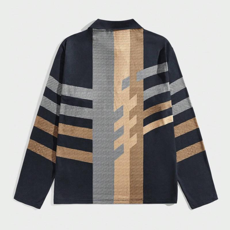 Spring Autumn Men Long Sleeve Turn-down 3D Digital Print Polo Shirt Men Sport Casual Sport Zipper Polo Shirt