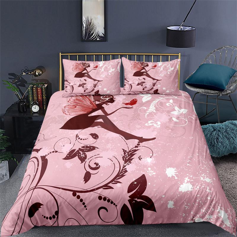 Romantic Butterfly Girl Duvet Cover 3D Fairy Girl With Wings Bedding Set King For Girls Women Couple Animals Floral Quilt Cover