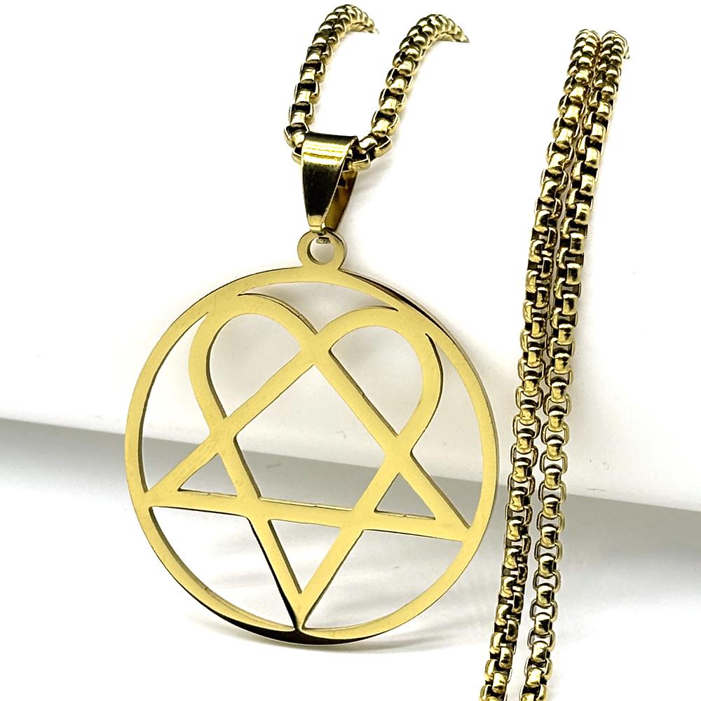 Hip Hop Rock Music Him Heartagram Star Heart Necklace for Women Men Stainless Steel Black Metal Band Goth Punk Chain Jewelry