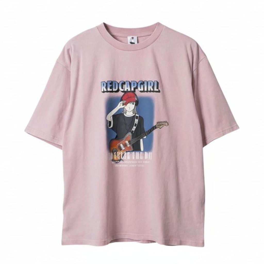 Cap Printed Wash Unisex RE26SU05 PINK XL [Red Girl] Short-Sleeve T-Shirt (Snow Finish) / /