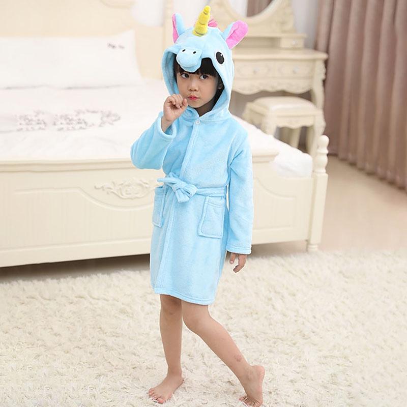 Unicorn Kids Unisex Bathrobe Girls Boys Hooded Pajamas Sleepwear Nightwear