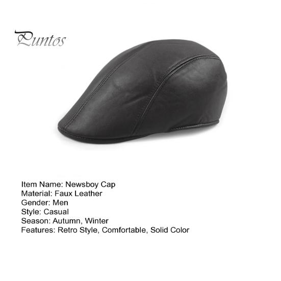 Winter Cap Newsboy Retro Soft Comfortable Waterproof Solid Color Keep Warm Men Faux Leather Thermal Beret Flat Hat for Outdoor