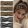 Women'S Elegant Retro Houndstooth Knotted Headbands Loose Elastic Cross Knot Hairbands, Black & White Pattern, Perfect for Fall/Winter | Ideal for Bac