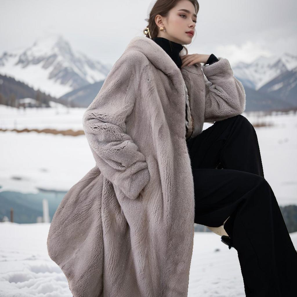 Europe, America, autumn and winter senior sense thickened long imitation mink fur coat women's coat plus cotton fur coat