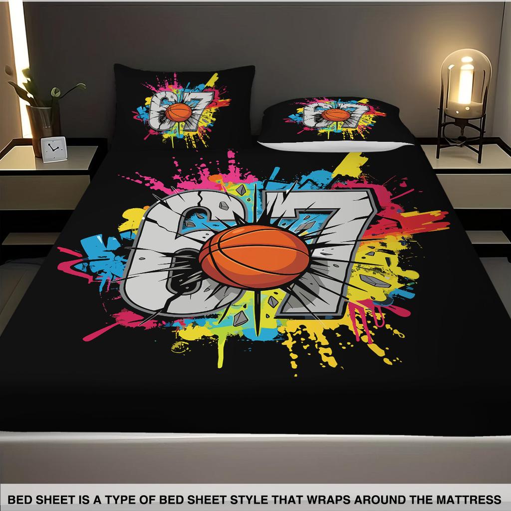 3pcs Contrasting Ink Wash Style 67 Element Print Coreless Bed Sheet Set Multiple Sizes Soft Bedcover Bedroom Bedding