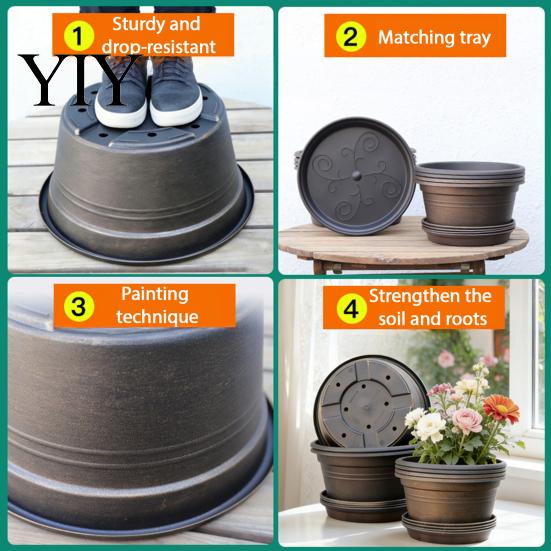 Modern Resin Planters Bulb Plant Pot with Saucer, 10 Inch 13 Wide Flowerpot Versatile Pots for Balcony Drainage Holes, Indoor Outdoor Planter