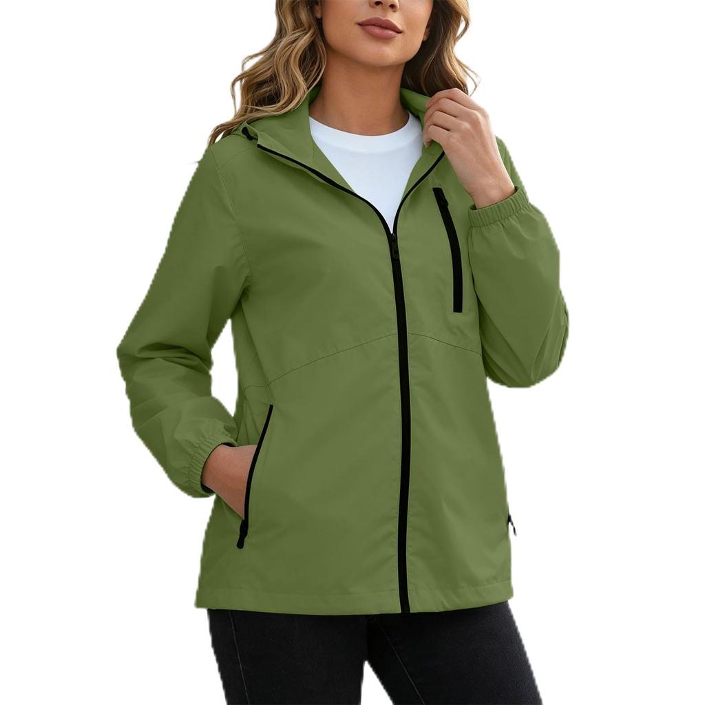 Women's Waterproof Windbreaker Jacket Hooded Outdoor Lightweight Zip Up Windproof Coat with Pockets for Hiking Camping