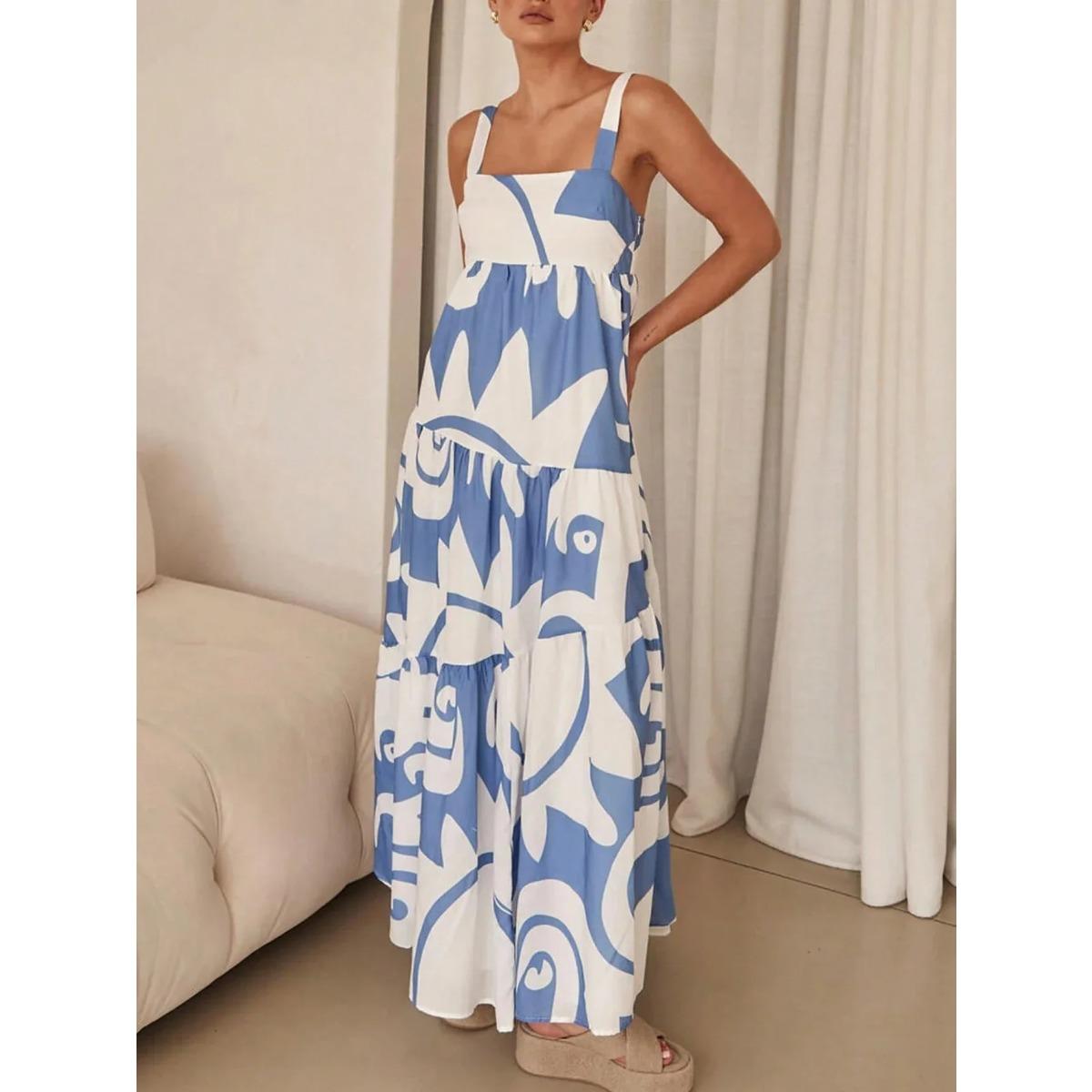 LYRIA Женское весенне-летнее повседневное праздничное повседневное платье-слип с принтом S белый