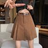 Women's Plus Size High Waist Corduroy A-line Midi Skirt - Pleated, Anti-Exposure, Ribbed, Retro Autumn/Winter Style