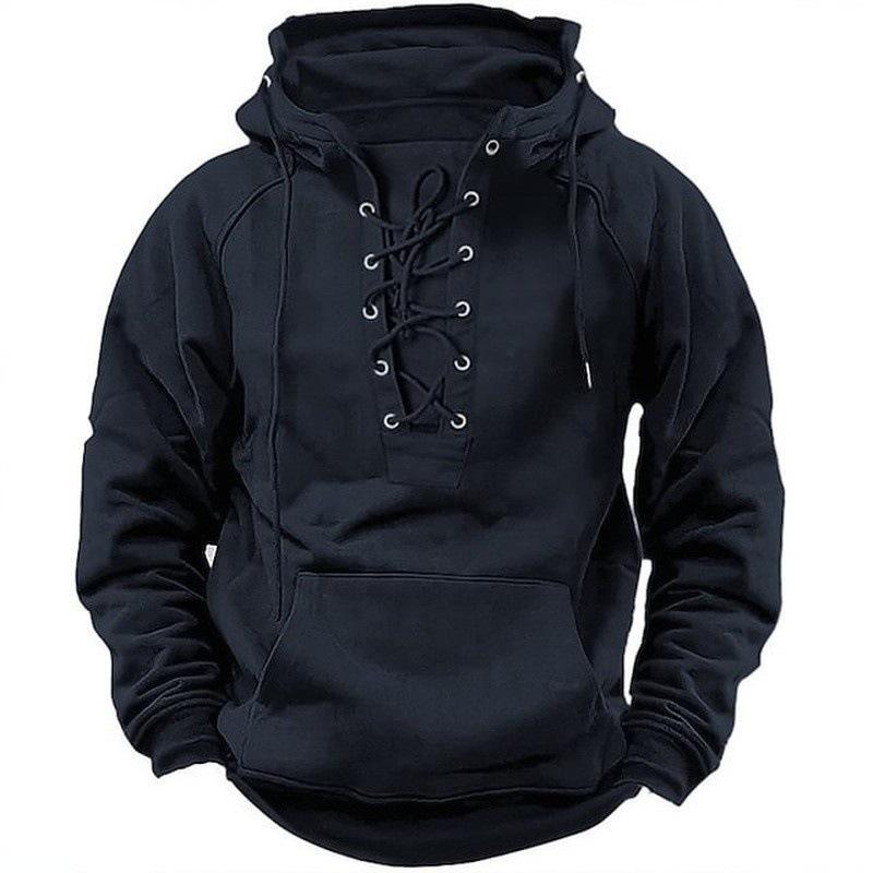 Men’s Plus Size Vintage Drawstring Hooded Long Sleeve T-Shirt