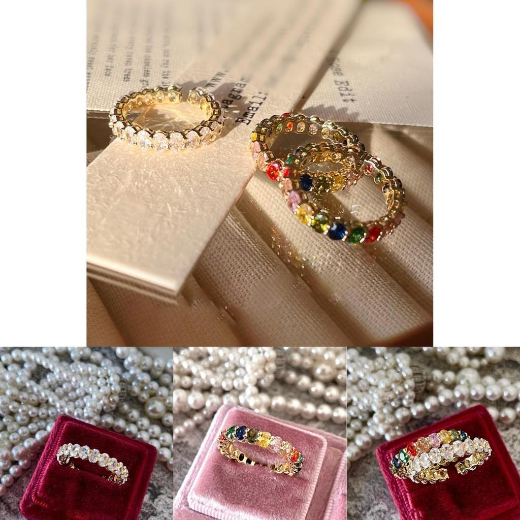 Elegant Adjustable Gold Oval Rainbow Rhinestone Ring For Stylish Summer Fashion Accessories For Women
