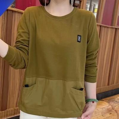 Camiseta Básica de Meia-Idade e Camiseta da Moda Novo Estilo Moletom Casual de Primavera e Outono para Mulheres de Meia-Idade e Idosas