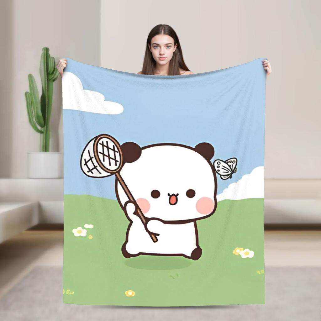 Super Soft Bubu Dudu Bear And Panda Throw Blanket Premium Flannel Fleece Lightweight Bed Blanket Cozy Plush Bedspread All Season