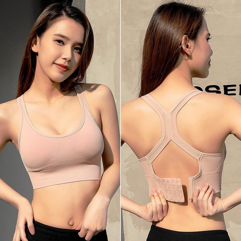 Seamless Breathable Sports Bra Back Closure Cross Back Push Up For Yoga Running