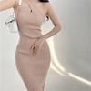 Summer Slim Knit Dress With Crosshalter Neck For Casual Women