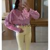 Summer New Product Women's Clothes Preppy Style Round Neck Long Sleeves Single Row Multi-Buckle Embroider Decorative Loose Design Shirt Tops