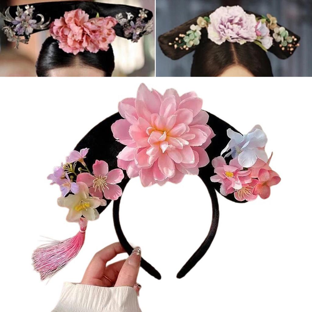 Classical Qings Princess Headband for Female Vintage Flower Hairband Chinese Costume Hairhoop Roleplay Party Hair Decors