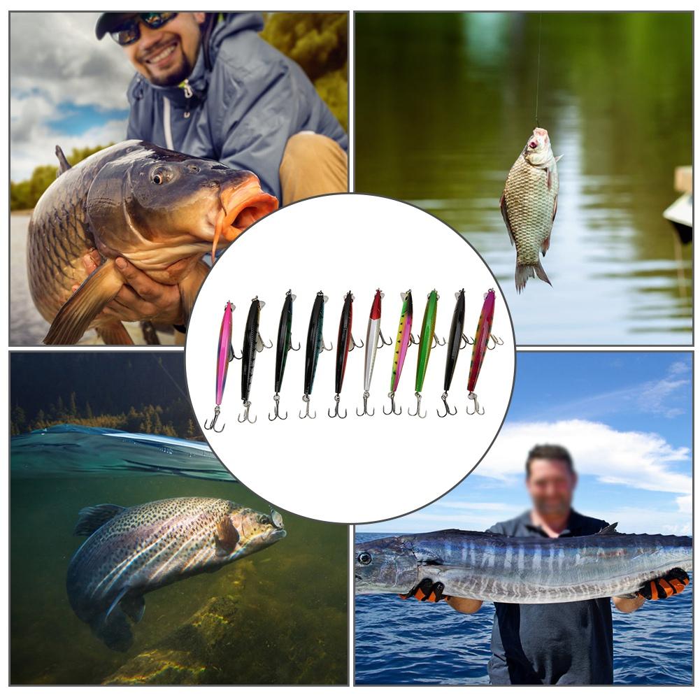 10Pcs Hard Bait Lures Durable Plastic with Hooks Fishing Tackle Accessories 8.5g 9.5cm