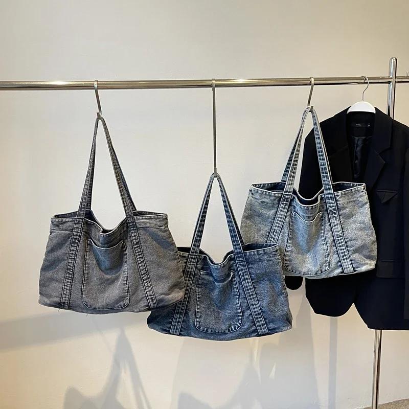 Advanced leisure versatile bags hot sale large capacity denim bag durable resistant simplicity single shoulder bag