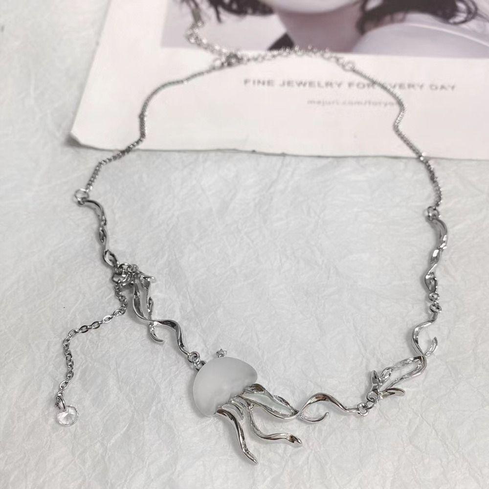 Y2K Unique Transparent Pendant Korean Style Choker Women Crystal Necklace Jellyfish Stud Earrings