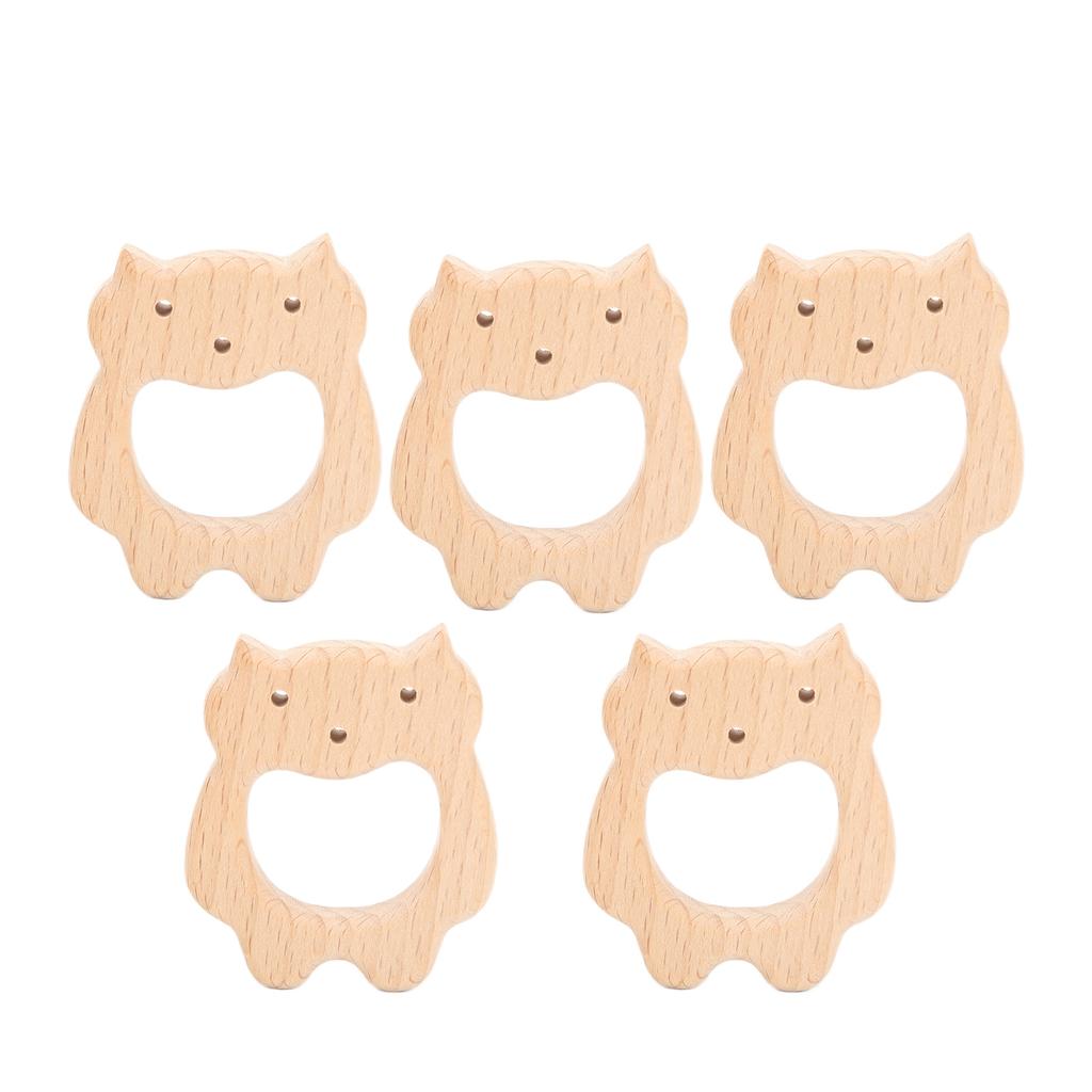 5Pcs Wooden Teether Toys Natural Beech Sturdy Durable Impact Resistance Smooth Safe Non Toxic Wood T