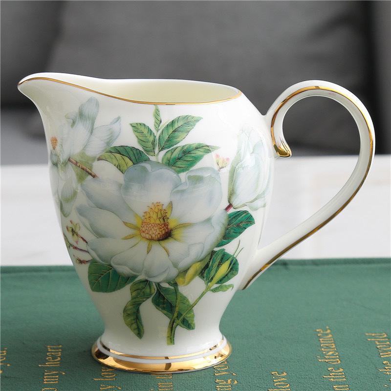 New Chinese Flower Tea Set Teapot Korean Bone China Coffee Cup Saucer Spoon Pastry Dessert Plate String Plate Gift Box Set
