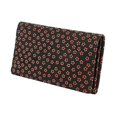 Inden-ya Inden Business Card Holder, Large Capacity, Deerskin, Black Base X Red Lacquer, Small Cherry Blossom Pattern, 2501-21-002