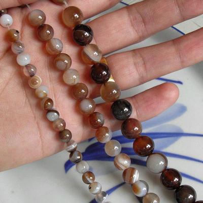 DIY Tea-Striped Agate Round Beads (4-14mm) for Jewelry Making.