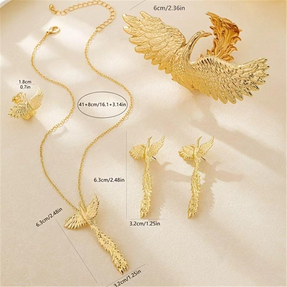 Exaggerated Phoenix Wings Necklace Gold Color Jewelry Set New Long Tassel Earrings Women