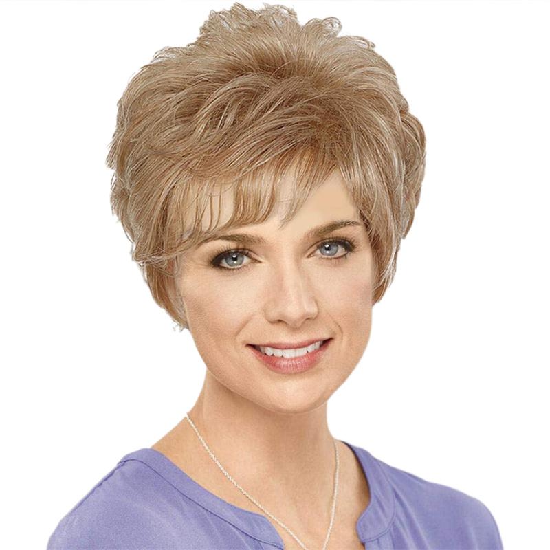 Blonde Curly Wigs for Women Synthetic Hair Heat Resistant Natural Wig with Bangs Short Bob Wigs for Mother Daily Wear Wig Casual