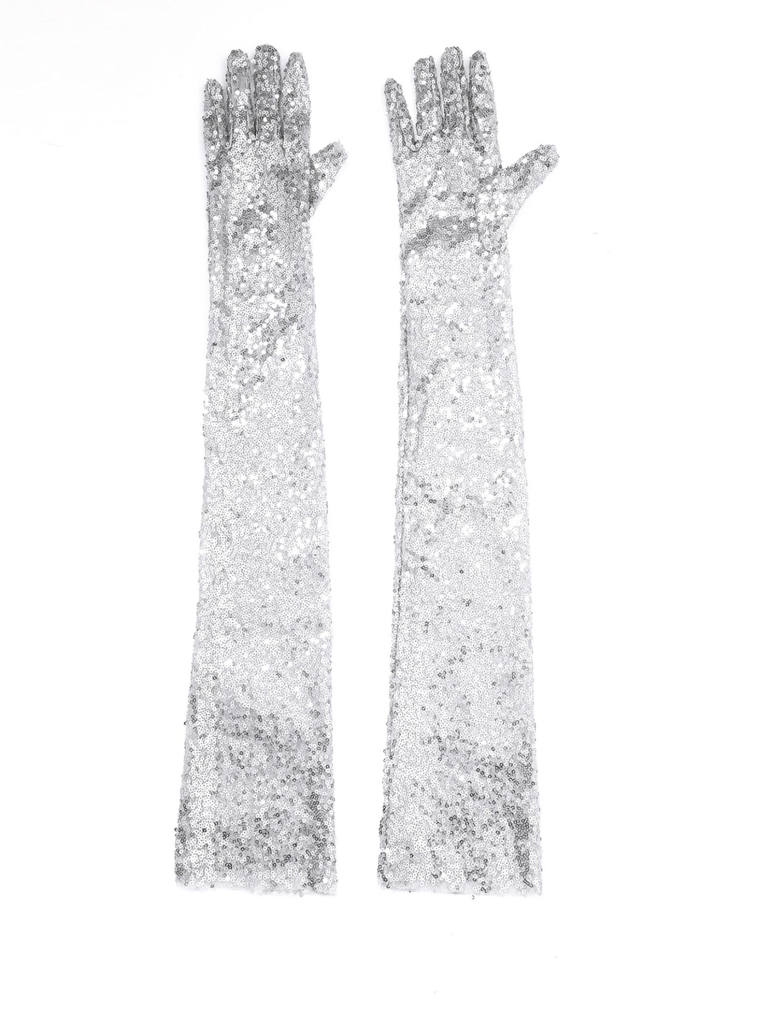 

Женские блестящие сетчатые длинные перчатки до локтя, винтажные длинные перчатки для вечера оперы One Size серебряный