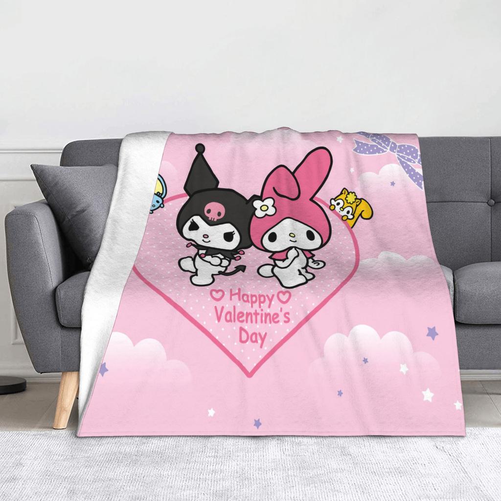 Kawaii Kuromi Anime Blanket Coral Fleece Plush Winter Multi-function Super Soft Throw Blankets for Home Office Bedspreads