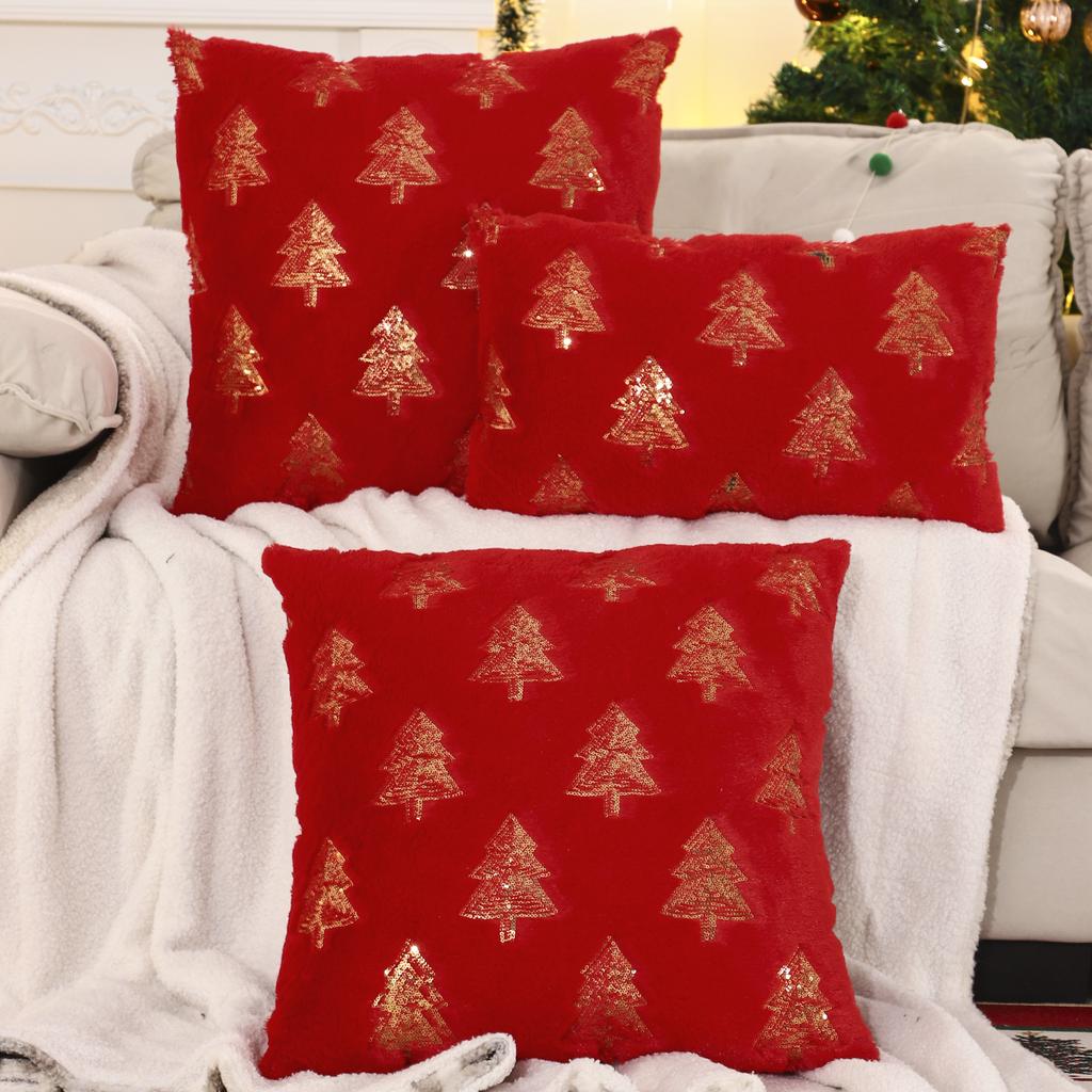 1 Pc Gold Sequin Christmas Tree Throw Pillow Cover Winter Plush Embroidery Christmas Decoration Living Room