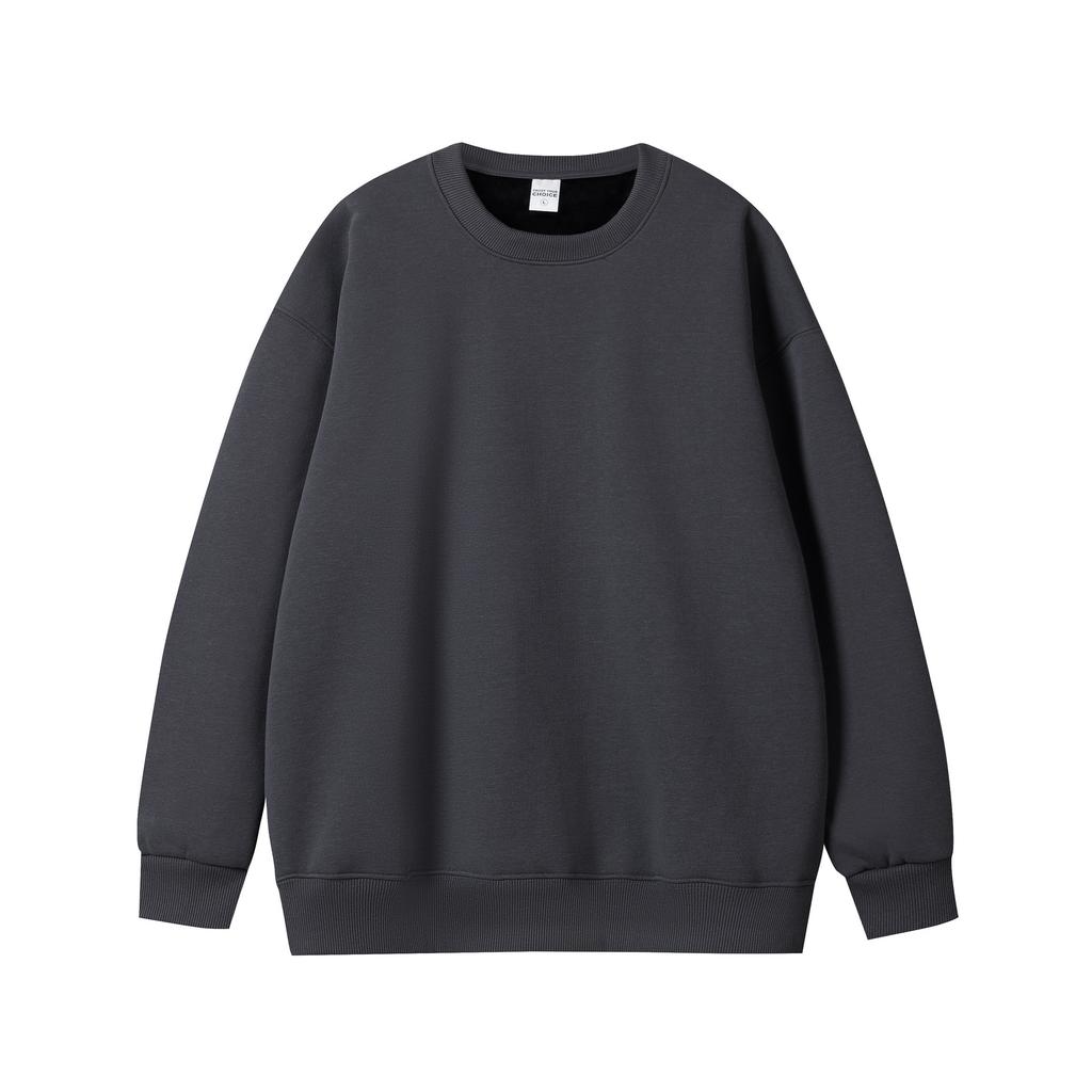 450G Fall Winter Silver Fox Fleece Round Neck Sweatshirt for Men Women Luxurious Relaxed-fit Versatile Oversized Couple's Solid Color Basic Sweatshirt