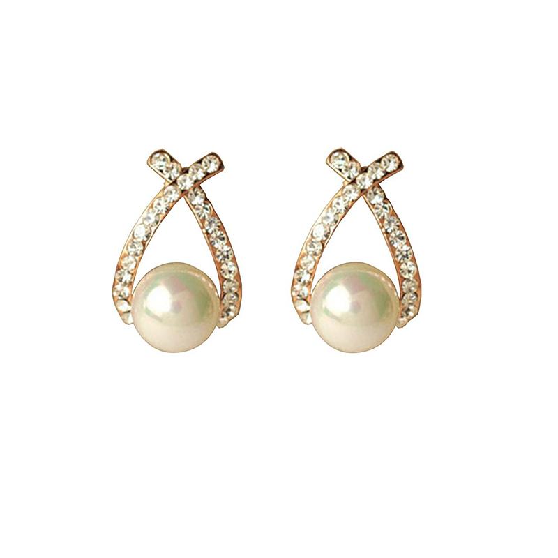 

Серьги-гвоздики золотистого цвета с кристаллами и жемчугом для женщин