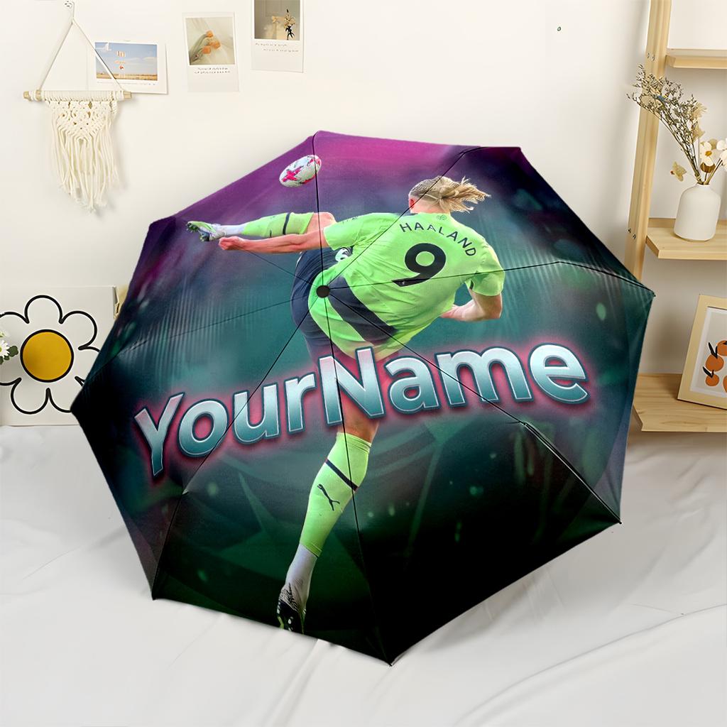 Haaland Personalized Text Umbrella Outdoor Automatic Umbrella Retractable Design with 8-Rib Durability Compact Design for Outdoor Daily Use