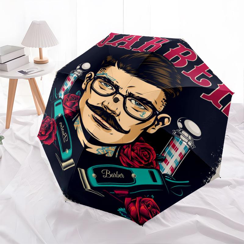 1PC Barber Shop Vintage Style Automatic Umbrella - Suitable Travel Outdoor Portable Umbrella Birthday Gift Daily Essentials