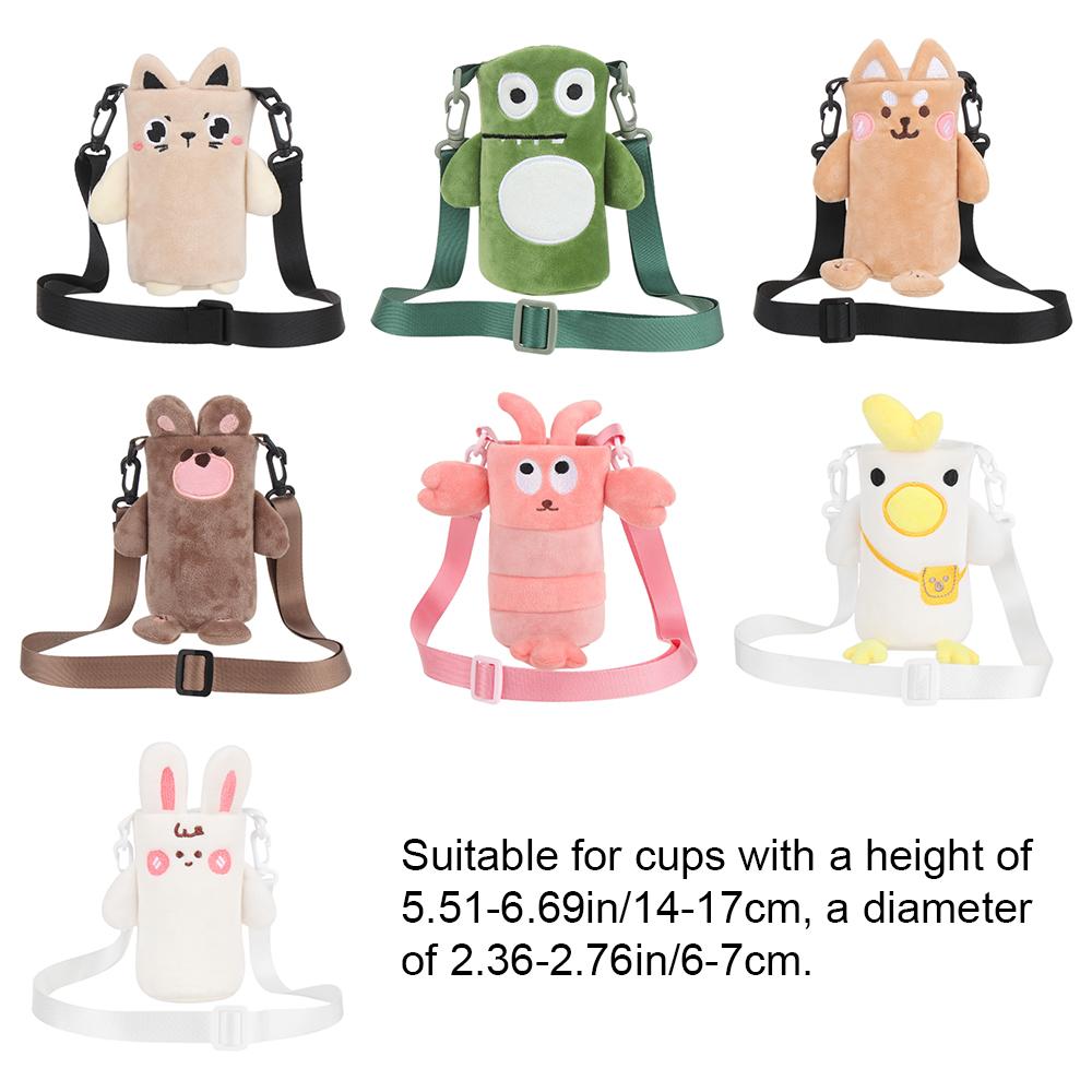 Cute Cartoon Cup Cover Kids Drinking Bottle Protective Cover Strap Lanyard Buckle Adjustable Plush Insulation Cup Case