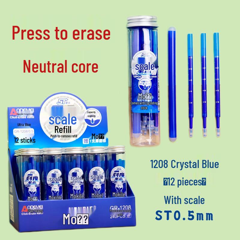 

12-Count Refillable 0.5mm Click-Action Blue-Black Pen Refills for Students - Momele Kekecha 1 Barrel: 12 Refills + 1 Eraser