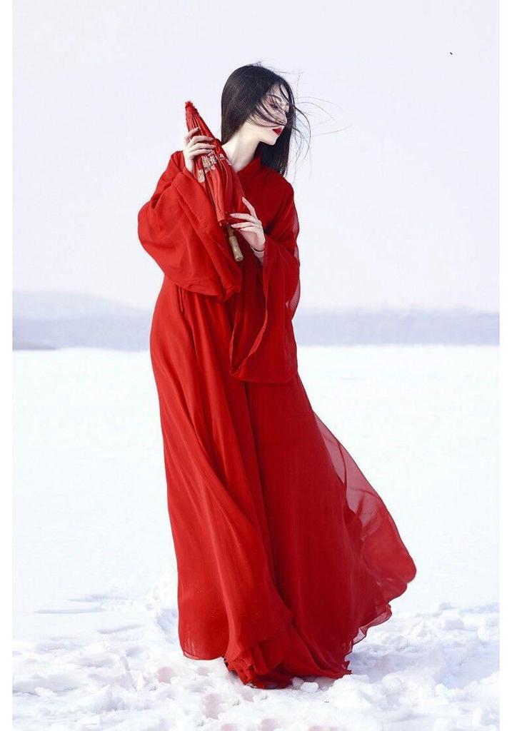 Wei Jin Hanfu: Women's Ancient Costume, Knight Style, Wide Sleeves, Elegant Red Fairy Design