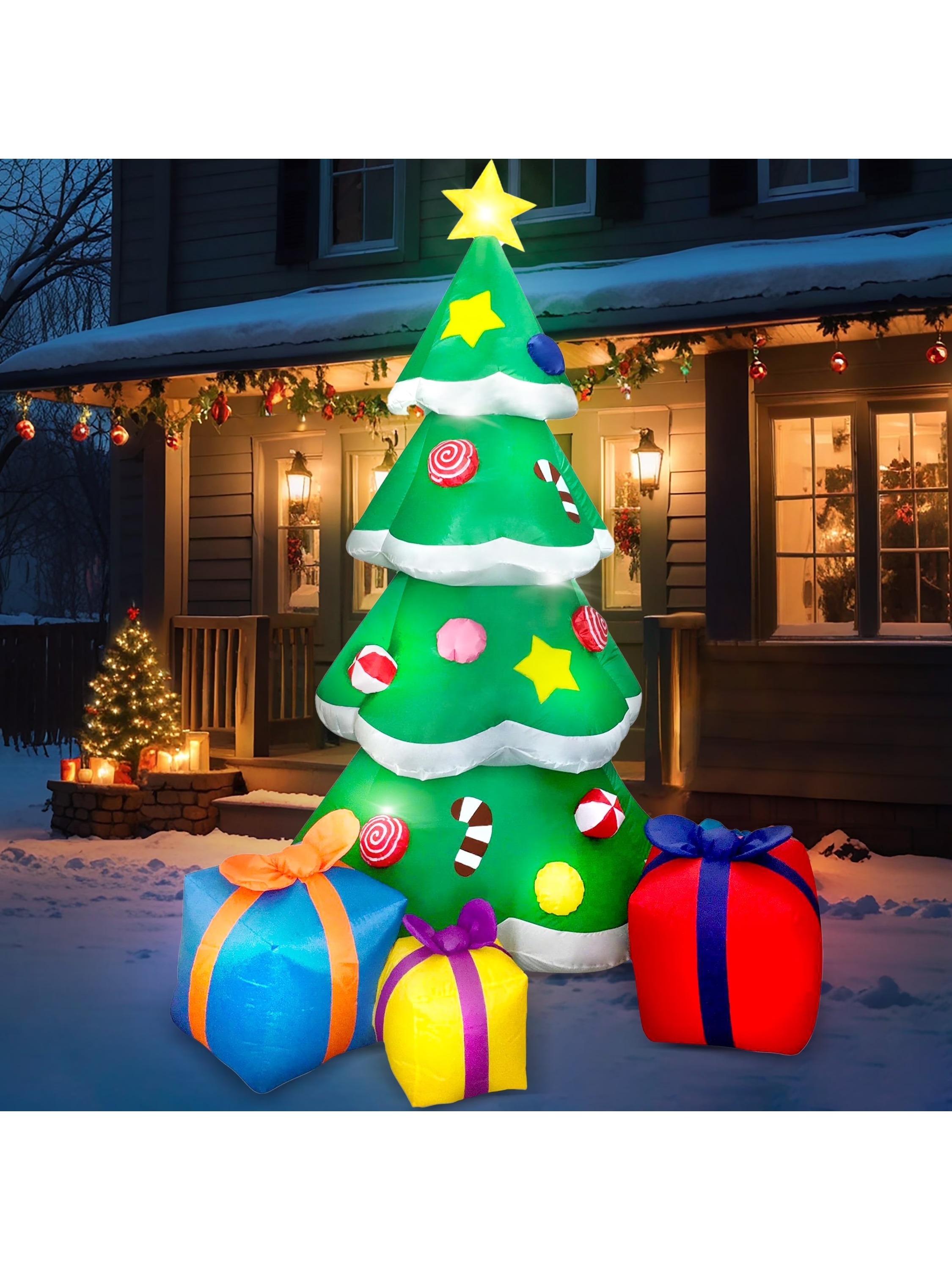 

Syncfun 7 футов Рождественские надувные фигуры Рождественская елка Уличные украшения с 3 подарочными коробками со встроенными светодиодами для праздничной вечеринки