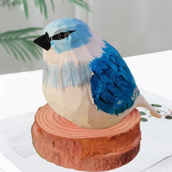 Buntes Vogelornament mit Holzsockel Handgefertigter Gravurprozess Kunsthandwerk Kunst Heilender Vogel Schnitzerei Dekoration Feder Tiermodell Schreibtisch